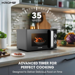 KROME Microwave Oven, 20L Capacity, 700W Output, 5 Power Levels, 35 Minute Timer, Cooking End Signal, Grey Painted Cavity, Black Color| KR-MW20MM