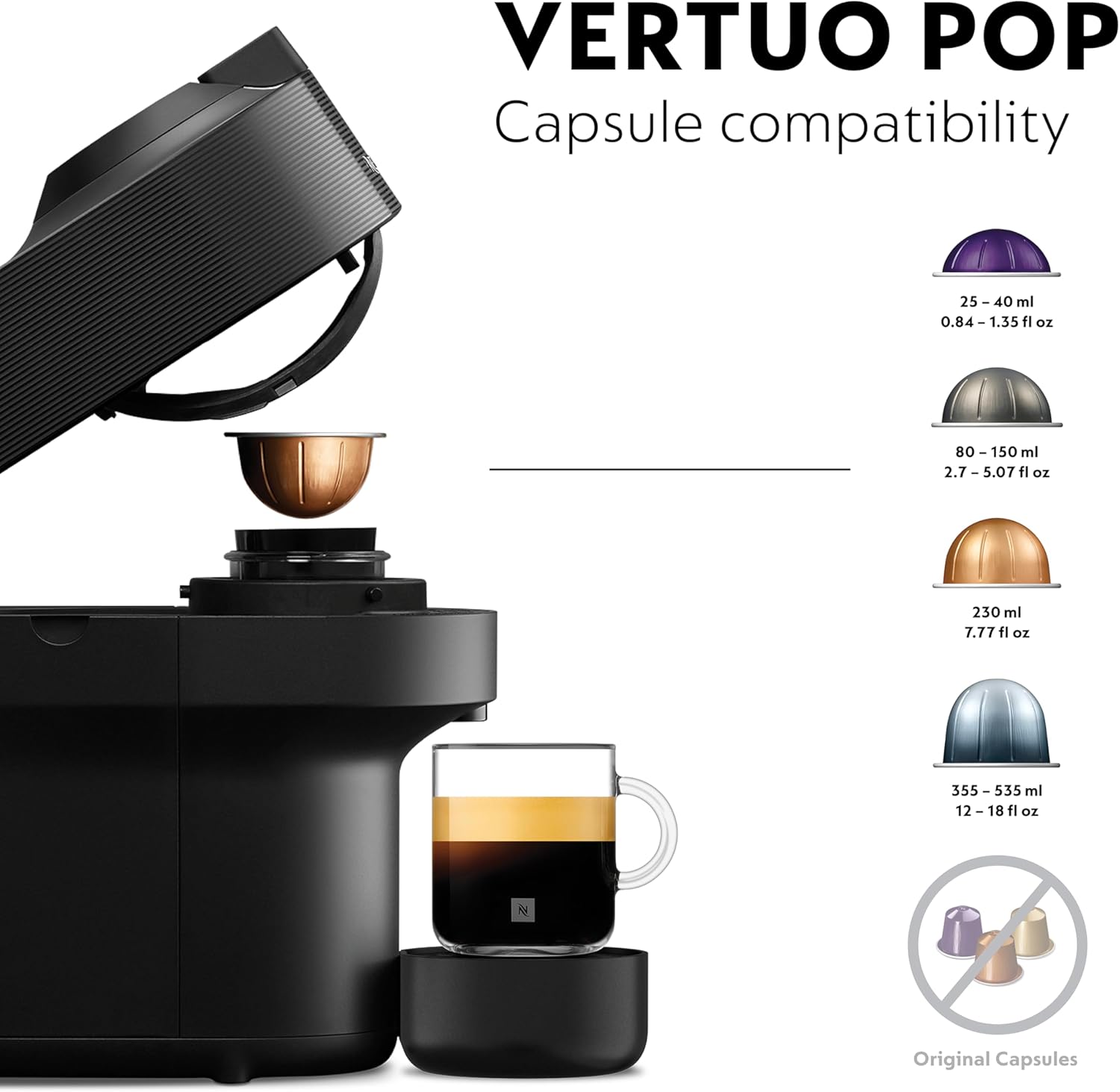 Nespresso Vertuo Pop Coffee Machine by Nespresso - Liquorice Black Design, Smart Brewing Technology, UAE Version
