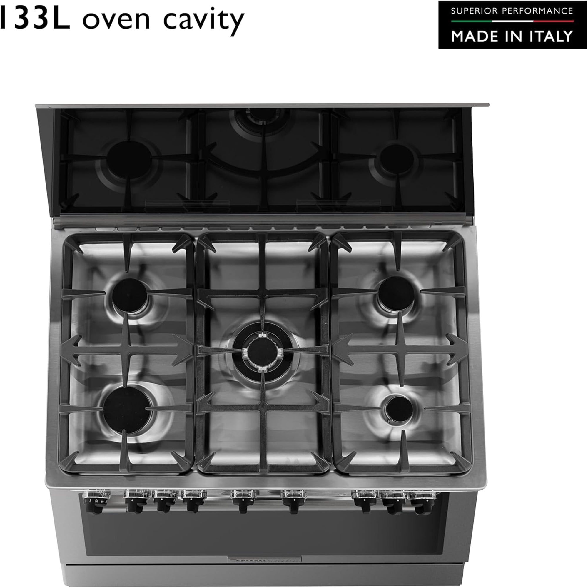 Tecnogas Superiore 90×60 cm Freestanding Gas Cooker with 5 Burners – 133L Convection Fan Oven Stainless Steel N3X96G5VCF