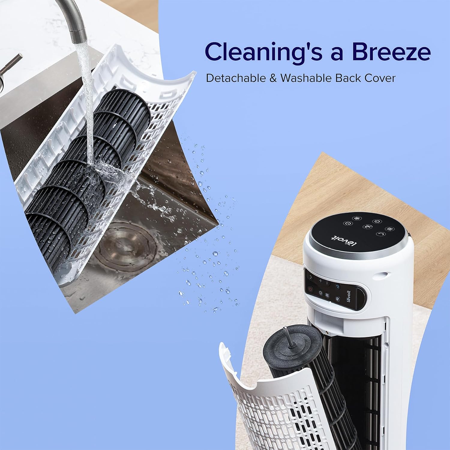 LEVOIT 20dB Silent Tower Fan with Remote Control, 7.9m/s Powerful Fan with DC Motor, 26W Energy, 4 Modes 12 Speeds 12H Timer, Advanced Sleep Mode, Front Display, 90° Oscillation