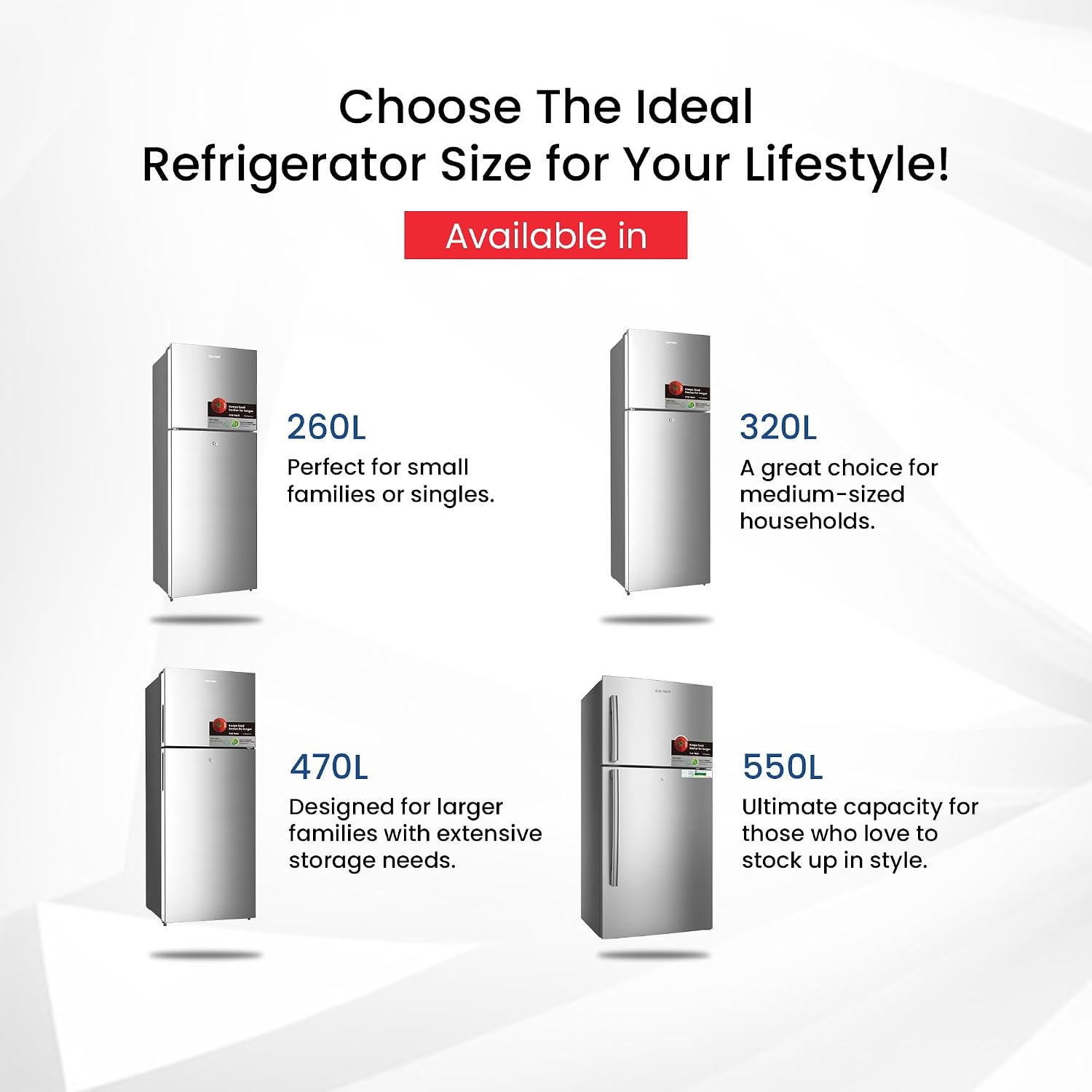 STAR TRACK Double Door Refrigerator 320L comes with Frost Free has Smart Sensor Technology has Air Flow Technology, ST-FRG-NSKE320