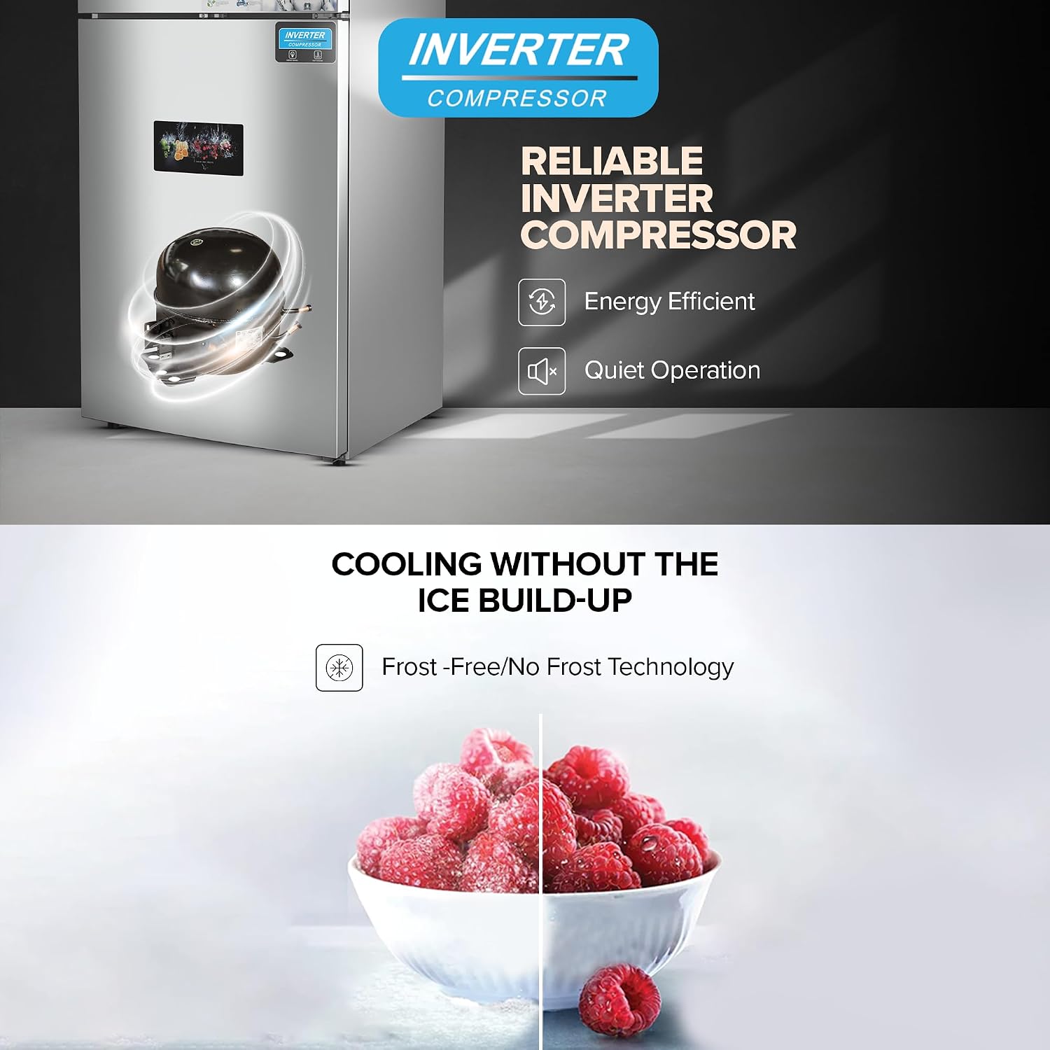 Nikai 800L Gross & 580L Net Double Door No Frost Top Mount Refrigerator, Digital Display, Silent & Energy Efficient, Inverter Compressor Big Fridge, Frost-Free, Best for Home & Kitchen - NRF801FSSINV