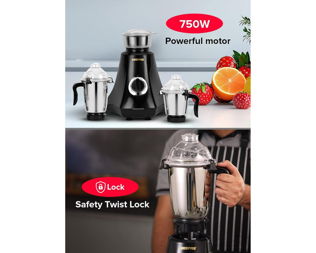 Geepas GSB44067B Mixer Grinder with Stainless Steel Jars & Blades