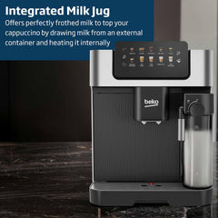 Beko Fully Automatic Coffee Machine with 19 Bar, 2L Water Capacity, 1350W, 12 Hot & Iced Beverages, Touch Display, 600ml Milk Container, Twin Shot, 13 Grinder Settings, Stainless Steel- CEG7304X