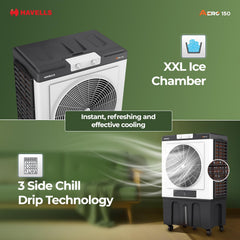 Havells Aero 150 Commercial Air Cooler – 12000m³/h Air Delivery, 4 Leaf Metal Blade Fan, Inverter Compatible, Bacteria Shield Honeycomb Pads, Auto-Fill Technology