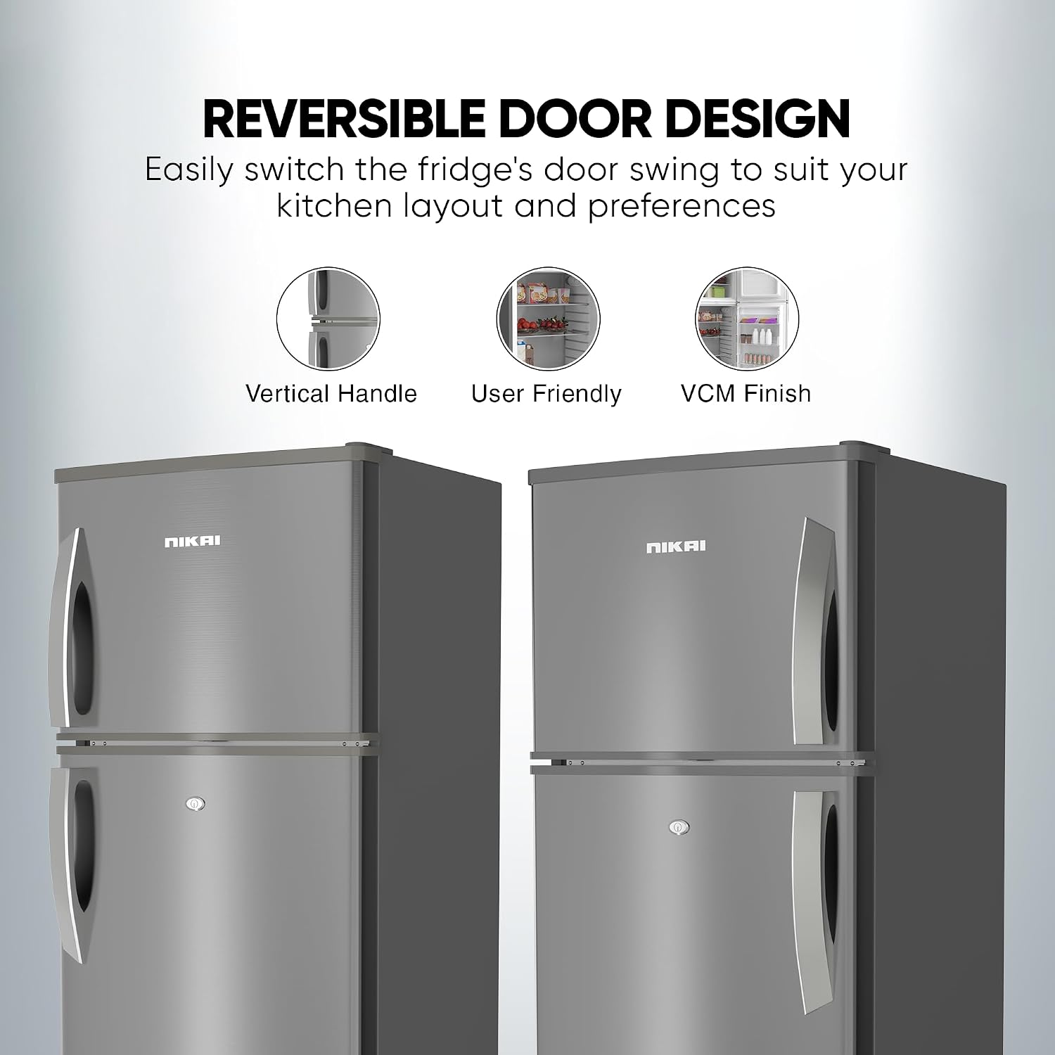 Nikai 450L Gross/311 Net, Double Door Refrigerator, with Vegetable Crisper & Adjustable Glass Shelves, Convenient Defrosting and Temperature Control, For Kitchen, Bedroom, Office & Hotels - NRF450DN5S