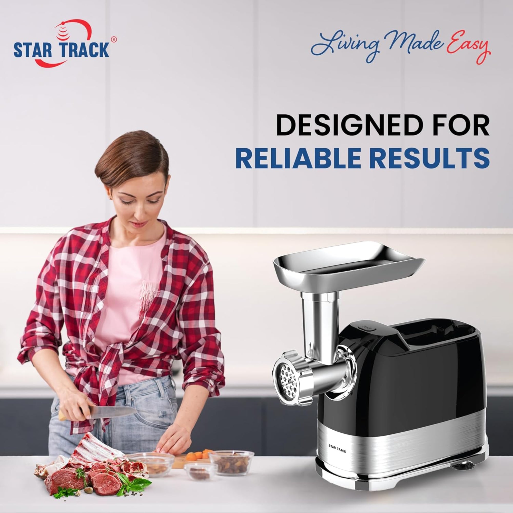 Star Track Meat Grinder 1300W Lock Power Copper Motor Stainless Steel Body ST-BID-MG1300