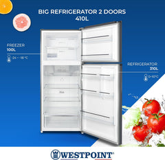 Westpoint 500 Liters Double Door Refrigerator,No-Frost, INVERTER COMPRESSOR, Vegetable Drawers, Fresh Zone Compartment, Twister for Ice Cubes, LOCK & KEY Silver WNN-5019EIV