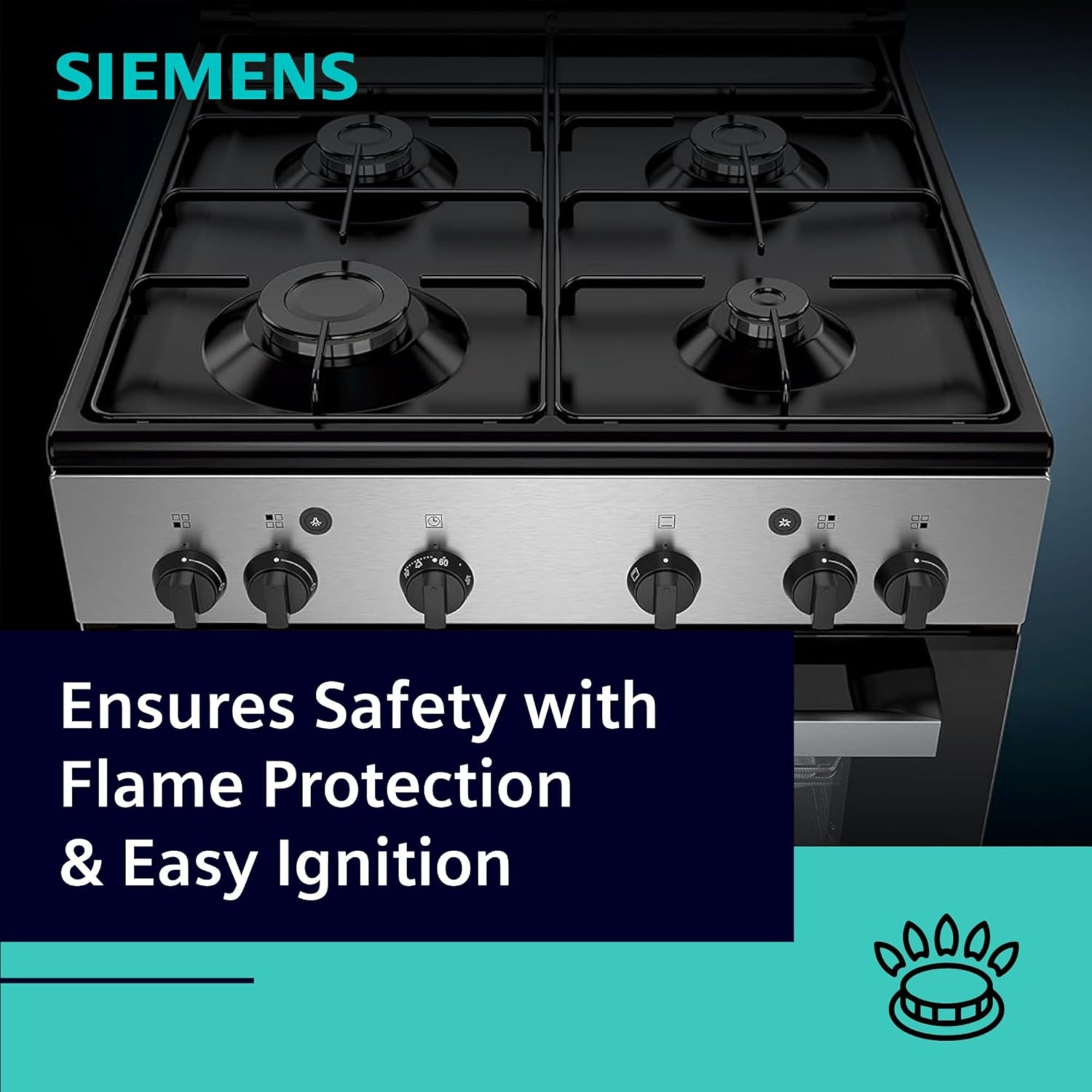 Siemens Free Standing Gas Cooker 60cm – 71L Oven 4 Burners Full Safety HG2L10B51M