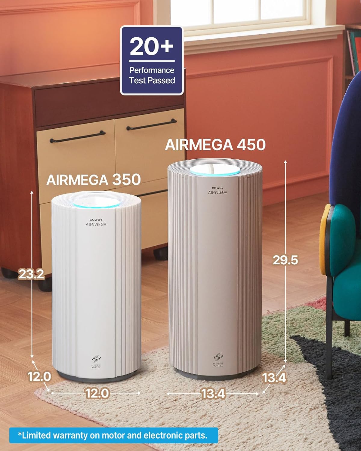 COWAY Airmega 450 – True HEPA Purifier, AQI monitor, Large Home Bedroom up to 3,285 ft², Red Dot Design, HyperVortex airflow, Ultra Quiet, Removes 99.99% Allergens, Dust, Pet & Odours, 5Yr Warranty