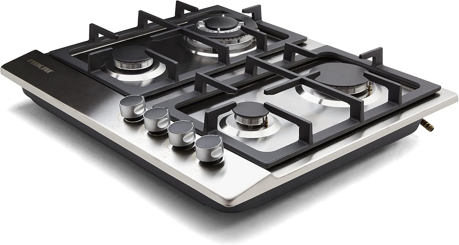 Nikai 4 Burner Gas Hob with Auto Ignition, Cast Iron Support, Full Safety Features, Straight Flame, Stainless Steel Body, Rapid Burner, Semi-Rapid Burner, Auxiliary Burner - NGH3005N