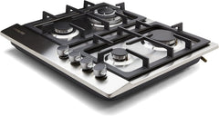 Nikai 4 Burner Gas Hob with Auto Ignition, Cast Iron Support, Full Safety Features, Straight Flame, Stainless Steel Body, Rapid Burner, Semi-Rapid Burner, Auxiliary Burner - NGH3005N