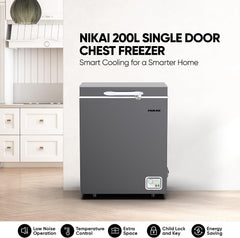 Nikai 200L Gross/138L Net, Single Door Chest Freezer with Storage Basket, High Energy Efficiency Cooling System, Adjustable Temperature, Silent Operation, For Home & Restaurants - NCF200N7S Silver