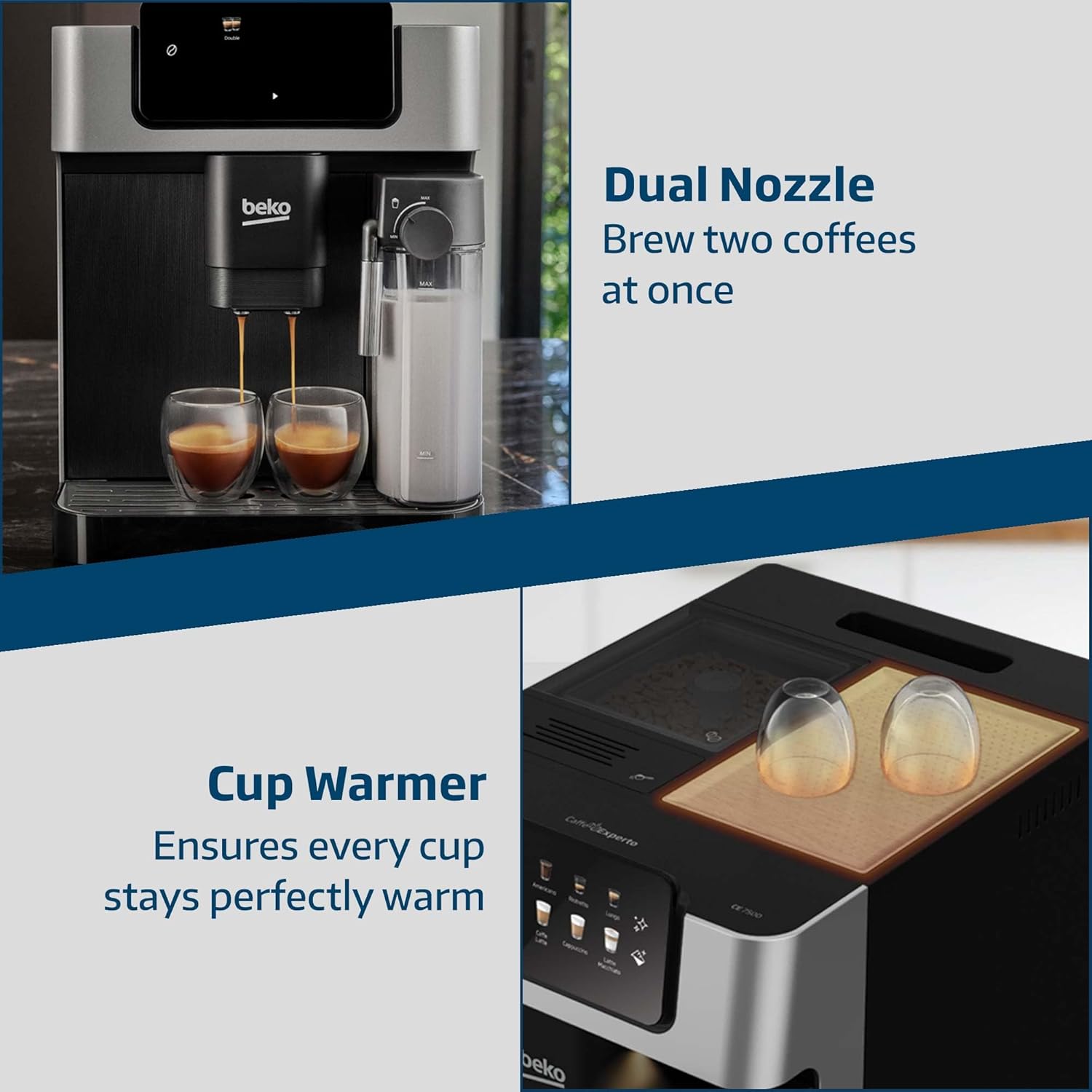 Beko Fully Automatic Coffee Machine with 19 Bar, 2L Water Capacity, 1350W, 12 Hot & Iced Beverages, Touch Display, 600ml Milk Container, Twin Shot, 13 Grinder Settings, Stainless Steel- CEG7304X