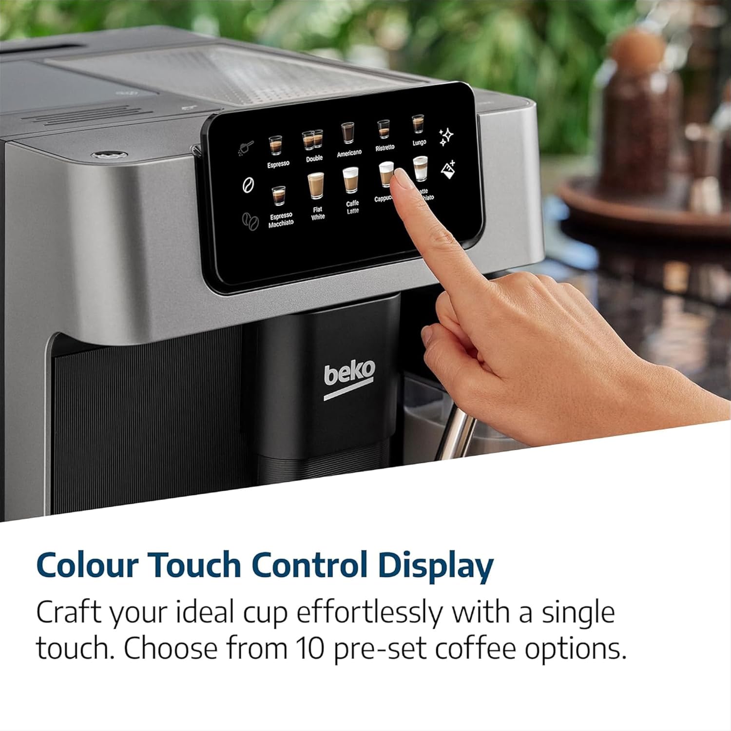 Beko Fully Automatic Coffee Machine with 19 Bar, 2L Water Capacity, 1350W, 12 Hot & Iced Beverages, Touch Display, 600ml Milk Container, Twin Shot, 13 Grinder Settings, Stainless Steel- CEG7304X