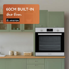 Ariston Built In 60cm Oven Gas & Electric Combination, Mechanical and Electronic Controls, Conventional Functions, Inox, GS33Y430IXA