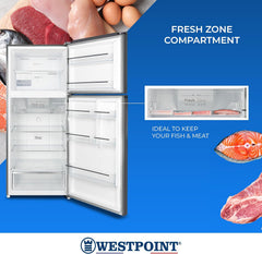 Westpoint 500 Liters Double Door Refrigerator,No-Frost, INVERTER COMPRESSOR, Vegetable Drawers, Fresh Zone Compartment, Twister for Ice Cubes, LOCK & KEY Silver WNN-5019EIV