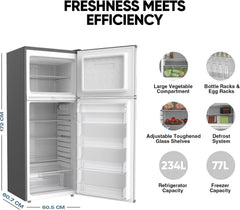 Nikai 450L Gross/311 Net, Double Door Refrigerator, with Vegetable Crisper & Adjustable Glass Shelves, Convenient Defrosting and Temperature Control, For Kitchen, Bedroom, Office & Hotels - NRF450DN5S