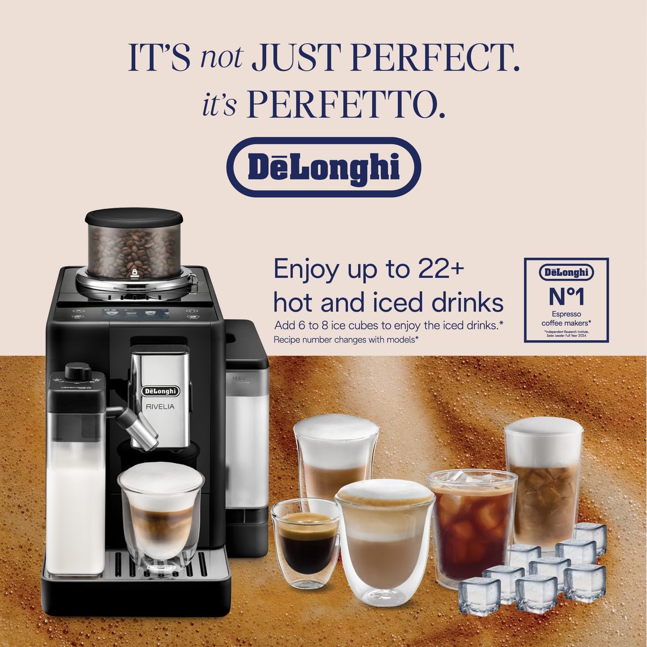 De'Longhi Coffee Machine RIVELIA Fully Automatic Espresso Machine with 22+ Hot & Iced Beverages, Bean Hopper, Color Touch Display, 13 Grinder Settings, LatteCrema, Twin Shot EXAM440.55.B (Europe Made)