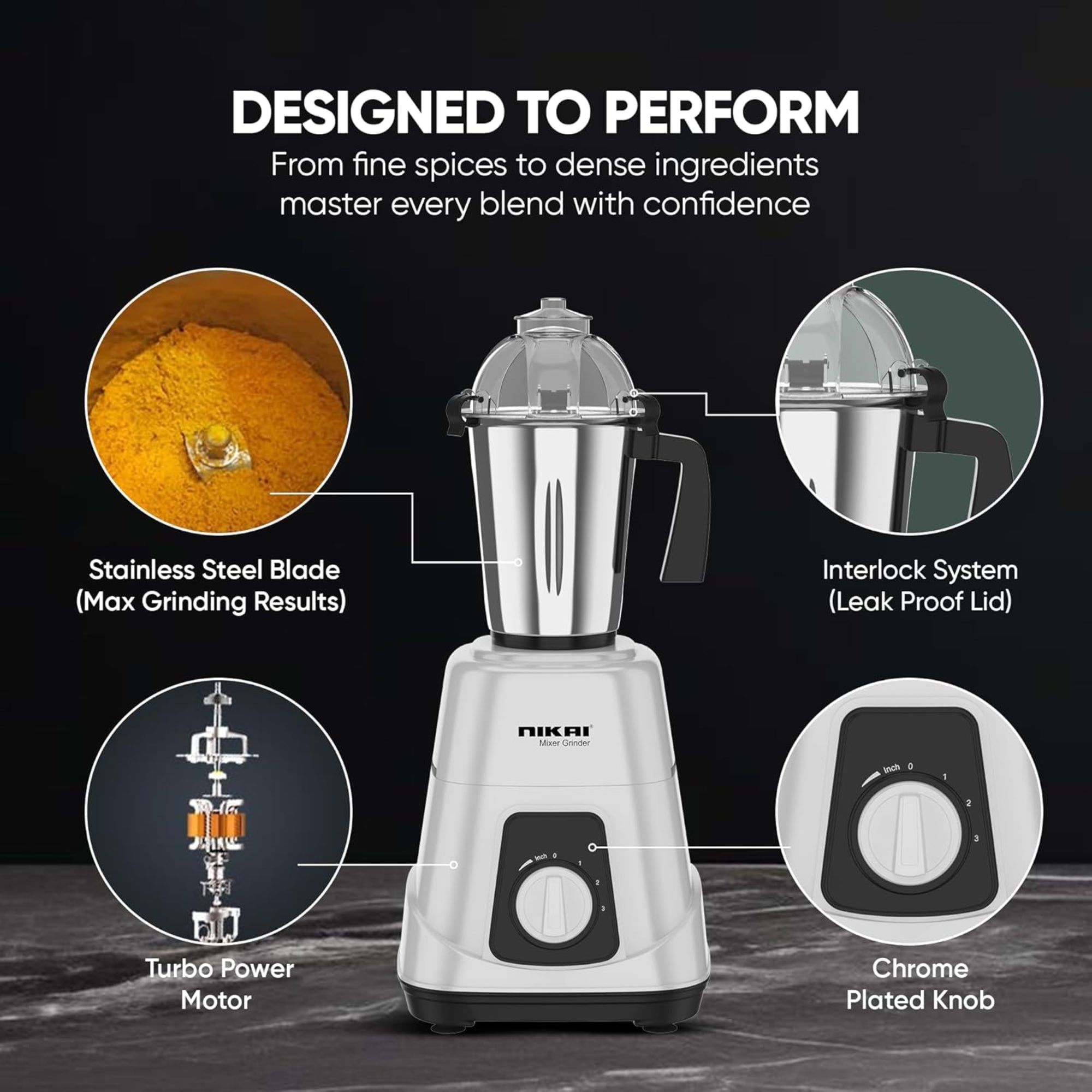 Nikai 3-in-1 Blender 900W 1.5L Stainless Steel Jars 3 Speeds Pulse Function NB984A