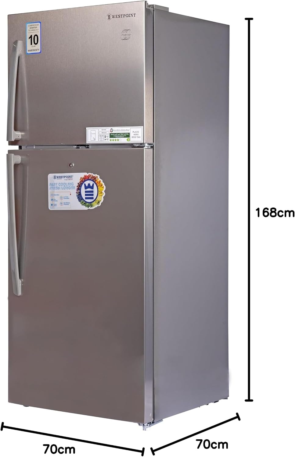 Westpoint 500 Liters Double Door Refrigerator,No-Frost, INVERTER COMPRESSOR, Vegetable Drawers, Fresh Zone Compartment, Twister for Ice Cubes, LOCK & KEY Silver WNN-5019EIV