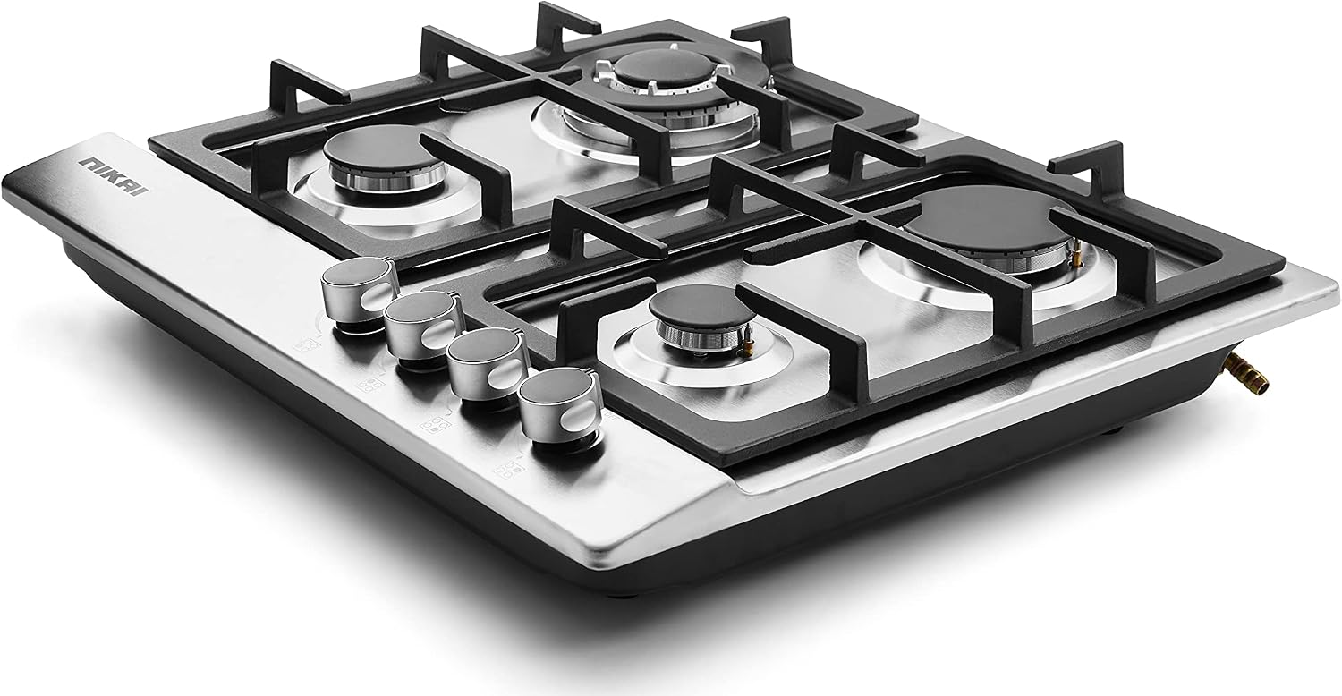 Nikai 4 Burner Gas Hob with Auto Ignition, Cast Iron Support, Full Safety Features, Straight Flame, Stainless Steel Body, Rapid Burner, Semi-Rapid Burner, Auxiliary Burner - NGH3005N