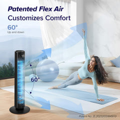 LEVOIT Smart Control 25dB Silent Tower Fan 42Inch, 7.9m/s Powerful Electric Coolness Fan for Bedroom, DC Motor, 90° Oscillating and 60° Up and Down, Voice Control 4 Modes 12 Speeds 【2-Years Warranty】