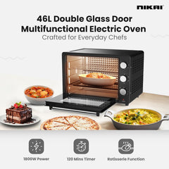 Nikai 46L Electric Oven, 1800W Power, Adjustable Temperature, 7 Heating Stages, 60-Min Timer with Bell Ring, Indicator Light, Keep Warm Function, High-Efficiency Heating, Accessories Included -NT655N2