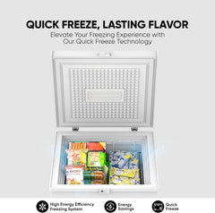 Nikai 150L Gross/100L Net, Single Door Chest Freezer with Storage Basket, High Energy Efficiency Cooling System, Adjustable Temperature, Silent Operation, Ideal for Home & Restaurants - NCF150N7 White