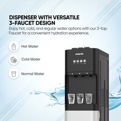 Nikai 3-Tap/Faucet Bottom Loading Water Dispenser – Instant Hot/Cold/Room Temperature, Child Safety Lock, Stainless Steel Reservoir, Suitable for Home and Office, Silver/Black – NWD4000BS