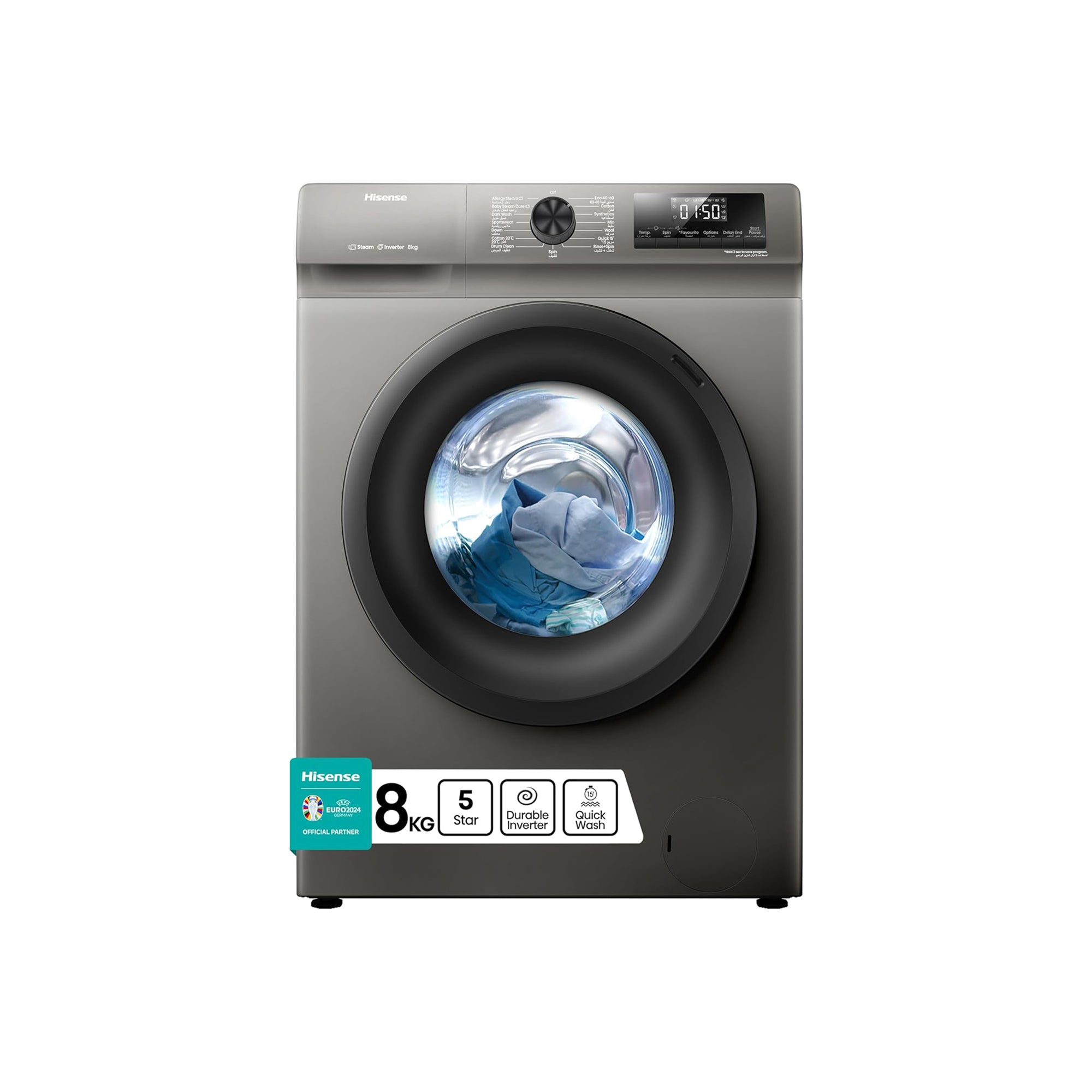 Hisense Front Load Washing Machine 8 kg – Inverter Motor 1200 RPM & 15 Wash Programs WFQP8012T