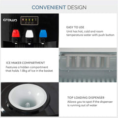 Crownline Top Load Water Dispenser – Ice Maker Hot & Cold 12kg/24h Ice Capacity WD-232 (Black)