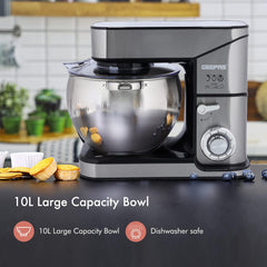 Geepas Stand Mixer 2000W 10L Stainless Steel Bowl 6 Speed Pulse Tilt Head GSM43041