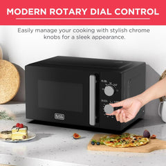 BLACK+DECKER 20 Liter Microwave Oven – 700W 5 Power Levels Defrost Function Chrome Knobs MZ2005P-B5