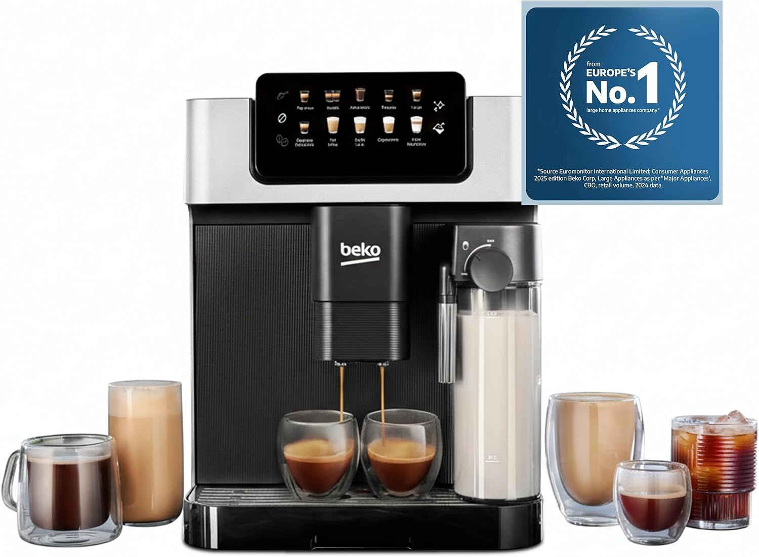 Beko Fully Automatic Coffee Machine with 19 Bar, 2L Water Capacity, 1350W, 12 Hot & Iced Beverages, Touch Display, 600ml Milk Container, Twin Shot, 13 Grinder Settings, Stainless Steel- CEG7304X