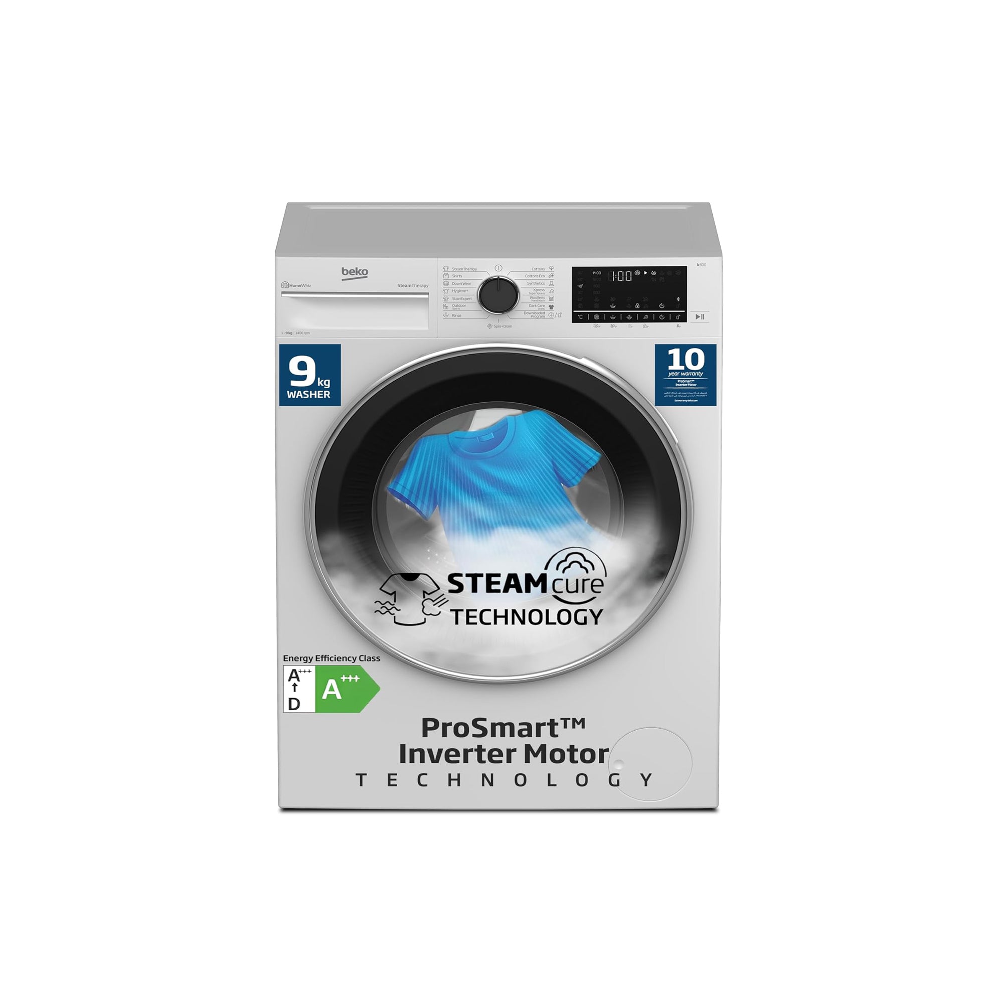Beko 9 kg Front Load Washing Machine – 1400 RPM ProSmart Inverter SteamTherapy 15 Programs WTV9314XW