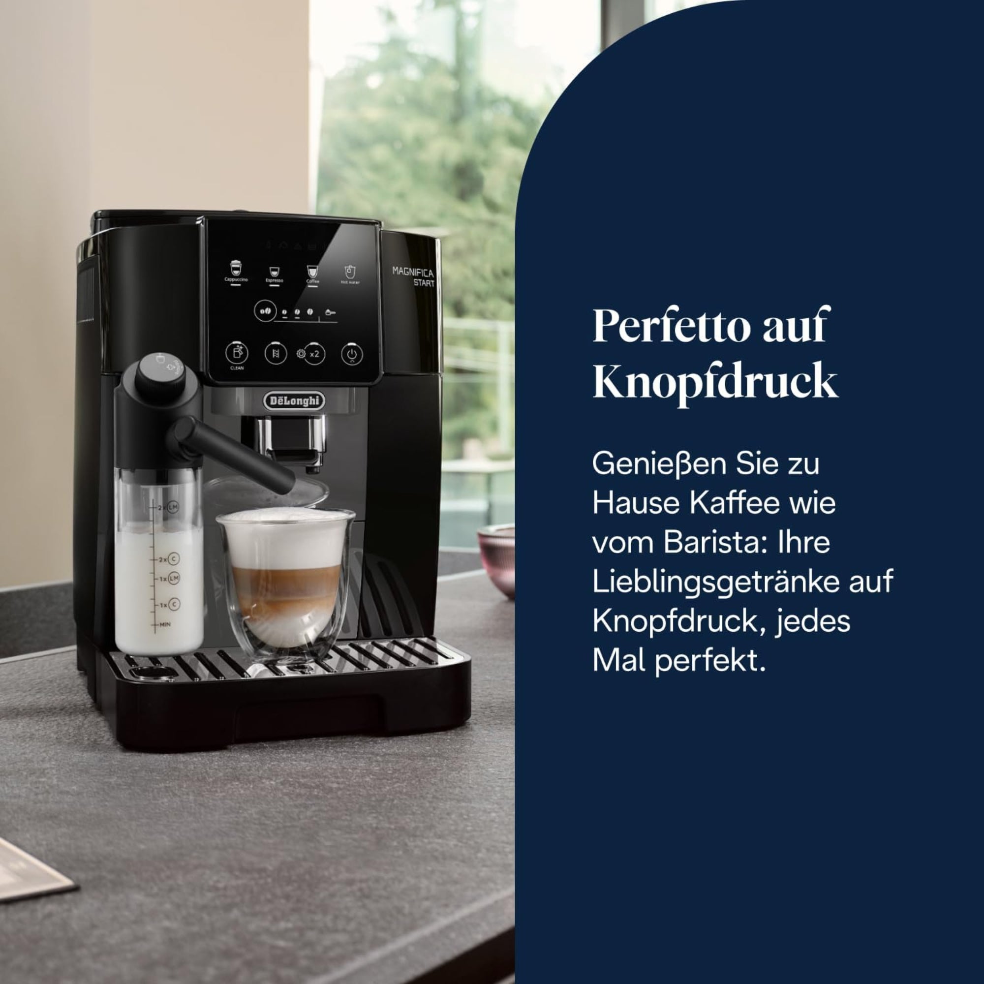 De'Longhi Magnifica Start Fully Automatic Espresso Machine  LatteCrema 13 Grinder Settings 8+ Hot & Iced Beverages ECAM222.60.BG