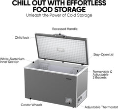 Nikai 340L Gross/300L Net, Single Door Chest Freezer with Storage Basket, High Energy Efficiency Cooling System, Adjustable Temperature, Silent Operation, For Home & Restaurants - NCF340N7S Silver