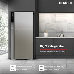 Hitachi Top mount Refrigerator 597 L Inverter Compressor R-V715PUK7K Silver