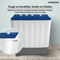Hitachi 10kg Twin Tub Washing Machine with 8kg Spin Capacity, 1350 RPM, Air Jet Dry & Zen Wave Impeller – LTT H0JWT PFB, Pacific Blue