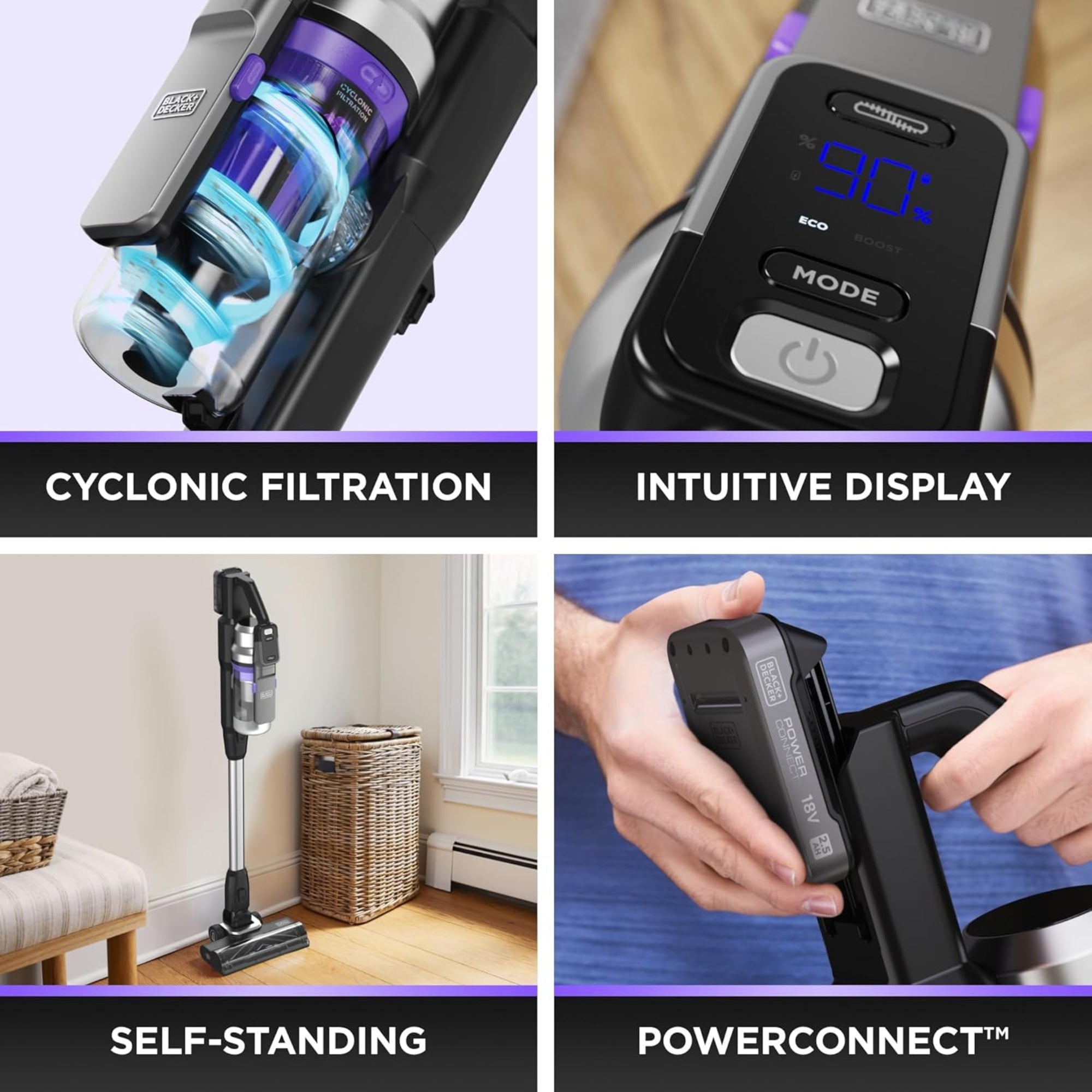 BLACK+DECKER PowerSeries Premier Cordless Stick Vacuum Cleaner 18V 72 Minutes Runtime Anti-Tangle Brush BSV520BRP-GB