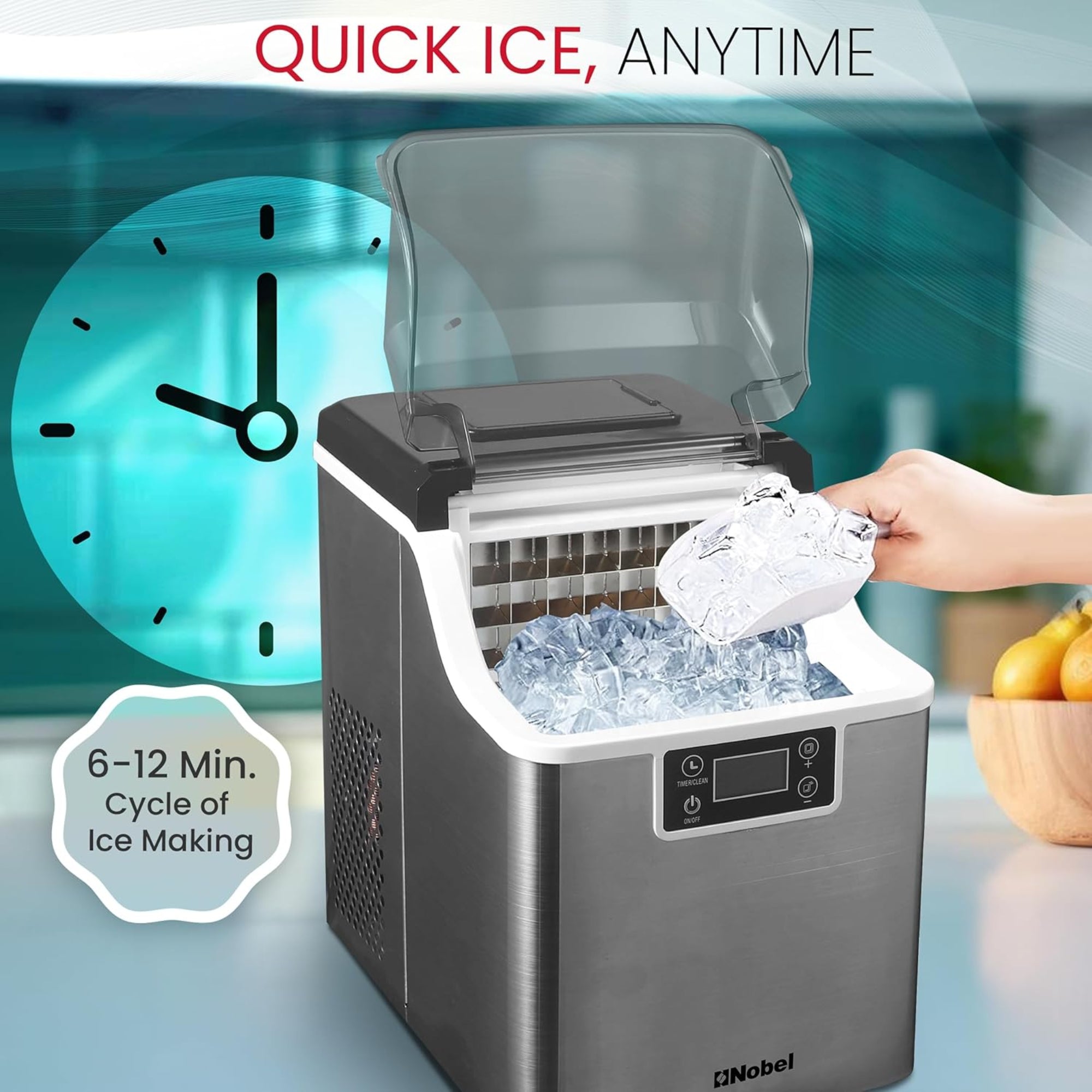 Nobel Ice Maker – 20/25kg Daily Capacity 3.2L Tank LED Display Infrared Sensor R290 Refrigerant NIM27