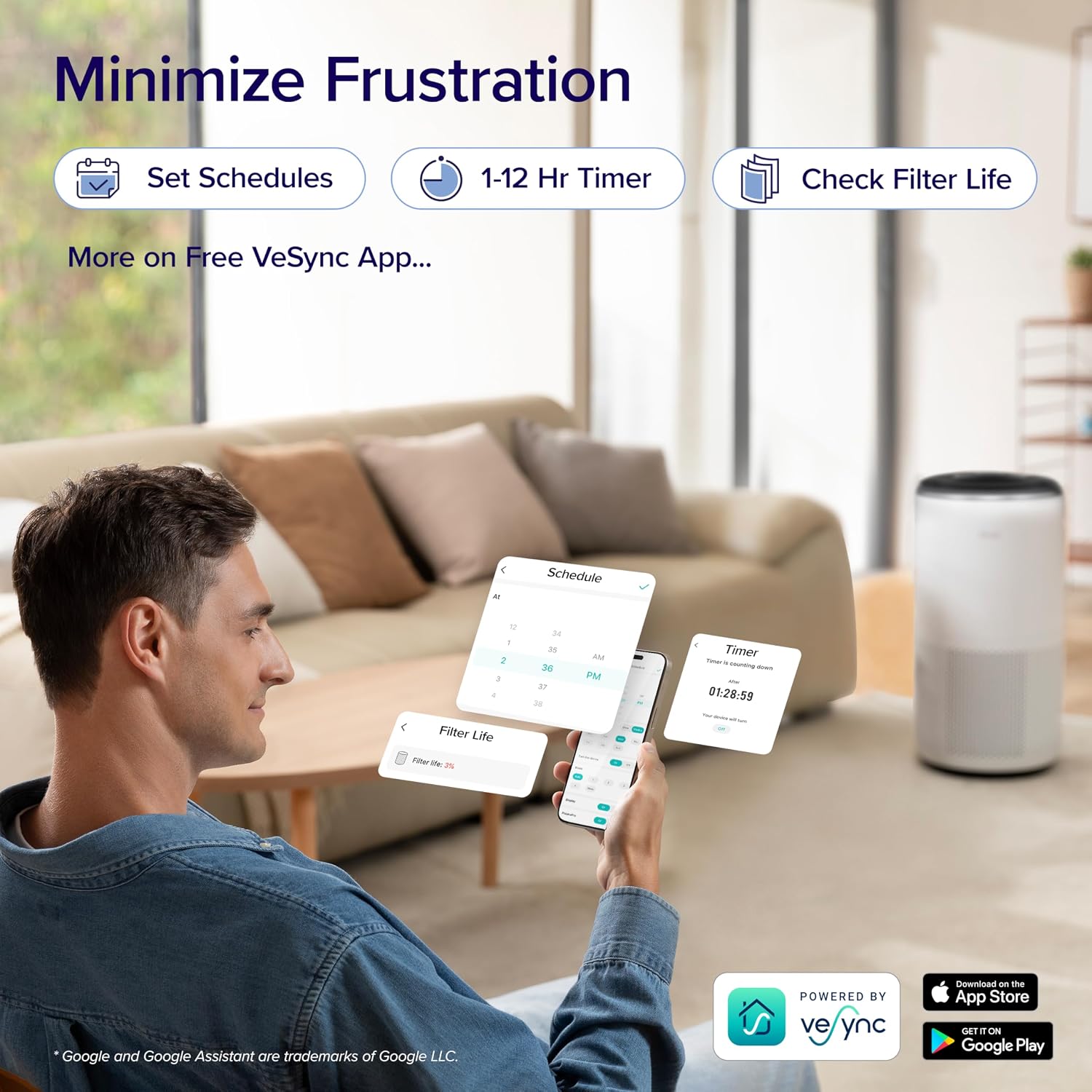 LEVOIT Air Purifiers for Large Home Bedroom 83m², CADR 400m³/h, Alexa Enabled, HEPA Filter with PM2.5 Intelligent Air Quality Sensor, Removes 99.97% Pollen Allergy Dust Smoke Pet, Auto Mode, White