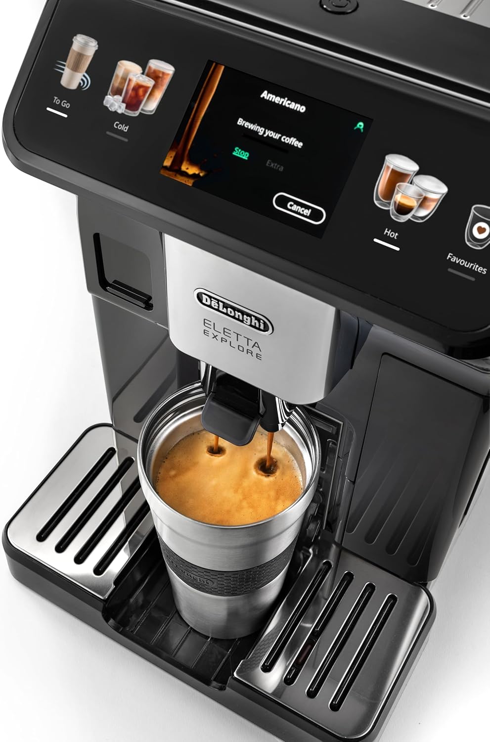 De'Longhi Eletta Explore ECAM452.57.G, Barista Coffee Machine with Milk Frothing Nozzle, Espresso Machine, Coffee Bean Machine, Automatica Coffee Machine with LatteCrema System, Dark Grey