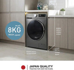 Panasonic 8kg Front Load Washing Machine,5 Star Water & Energy Efficiency, Abaya wash by Gentle Hand Wash/Active Foam by Active Speed/Pause & Add - NA16MG1WL