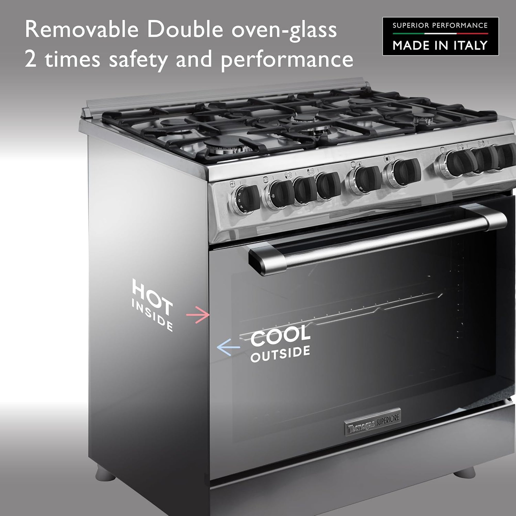 Tecnogas Superiore 90×60 cm Freestanding Gas Cooker with 5 Burners – 133L Convection Fan Oven Stainless Steel N3X96G5VCF