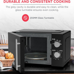 BLACK+DECKER 20 Liter Microwave Oven – 700W 5 Power Levels Defrost Function Chrome Knobs MZ2005P-B5