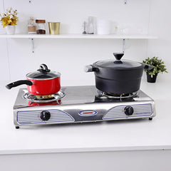 Geepas GK73 Stainless Steel Gas Stove Burner - 2 Burner Hob, Auto Ignition, Robust Build, High fuel-efficiency, Anti-Skid Feet, Easy to Clean