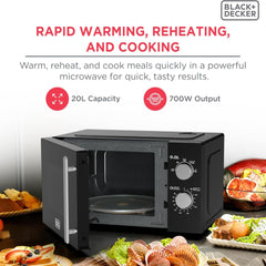 BLACK+DECKER 20 Liter Microwave Oven – 700W 5 Power Levels Defrost Function Chrome Knobs MZ2005P-B5