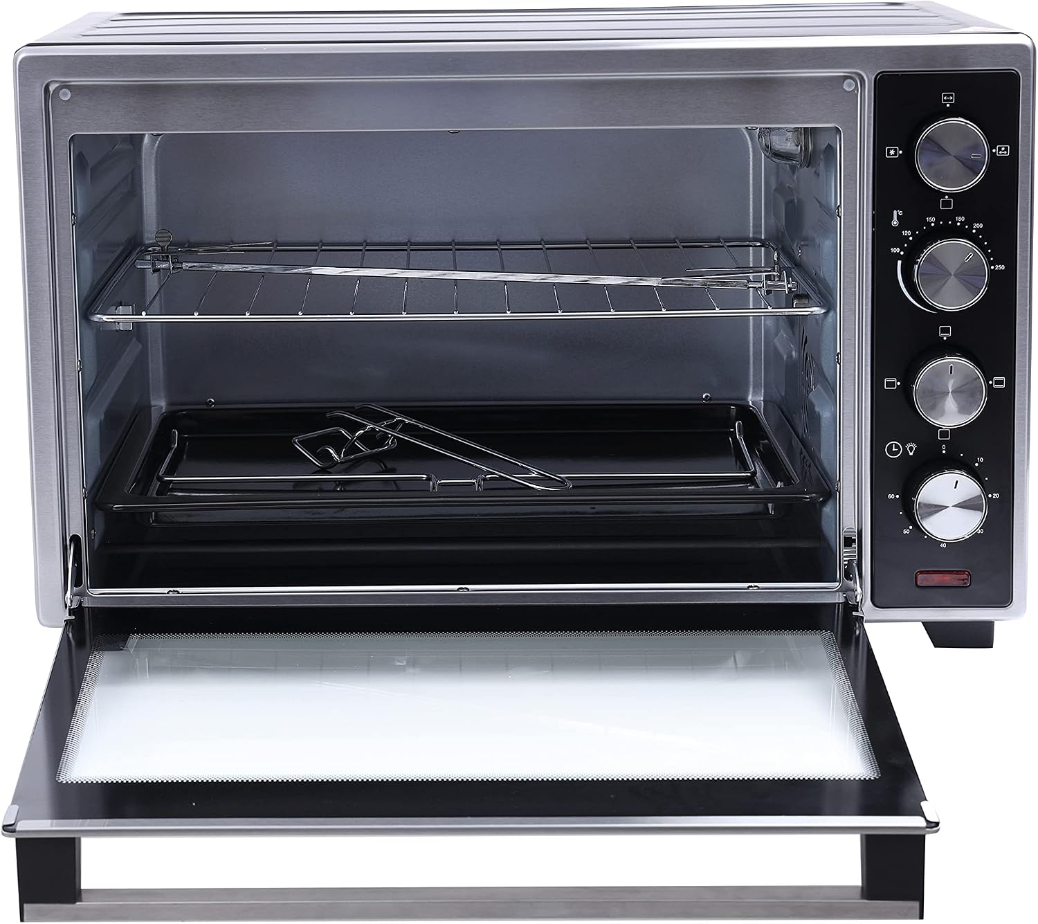 Olsenmark Electric Oven with Rotisserie, 45L - Electric Oven 2000W - 100-250 Adjustable Temperature, 60 min Timer Function - Multiple Cooking Functions & Grill
